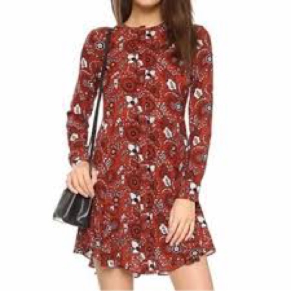 A.L.C. Randi Silk Shirt Dress Rust Red Paisley Floral (D9)